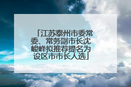 江苏泰州市委常委、常务副市长沈峻峰拟推荐提名为设区市市长人选